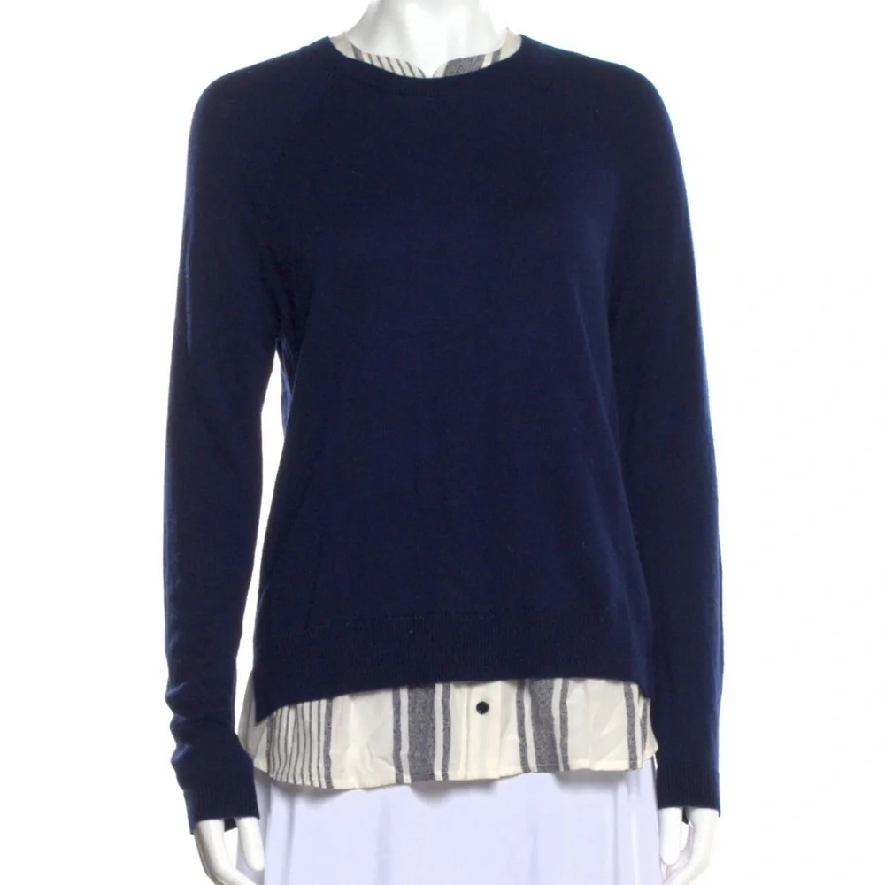 Joie Zaan Woven Sweater Shirt Pullover Crewneck Wool Cashmere Top Navy XS Blouse - Picture 9 of 11